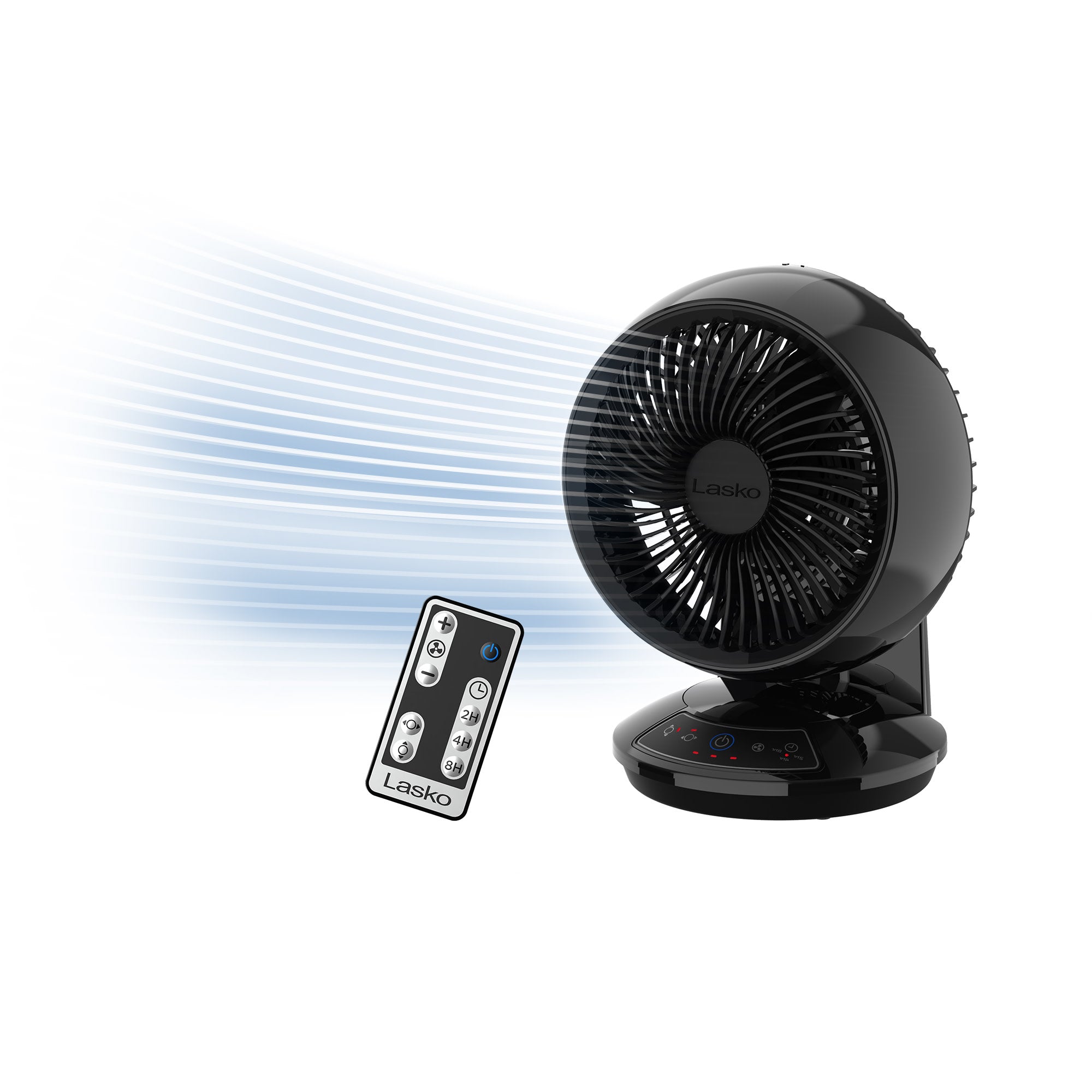 Lasko Whirlwind 7 Table Fan: Dual Oscillation. 3-Speed. Remote. Black