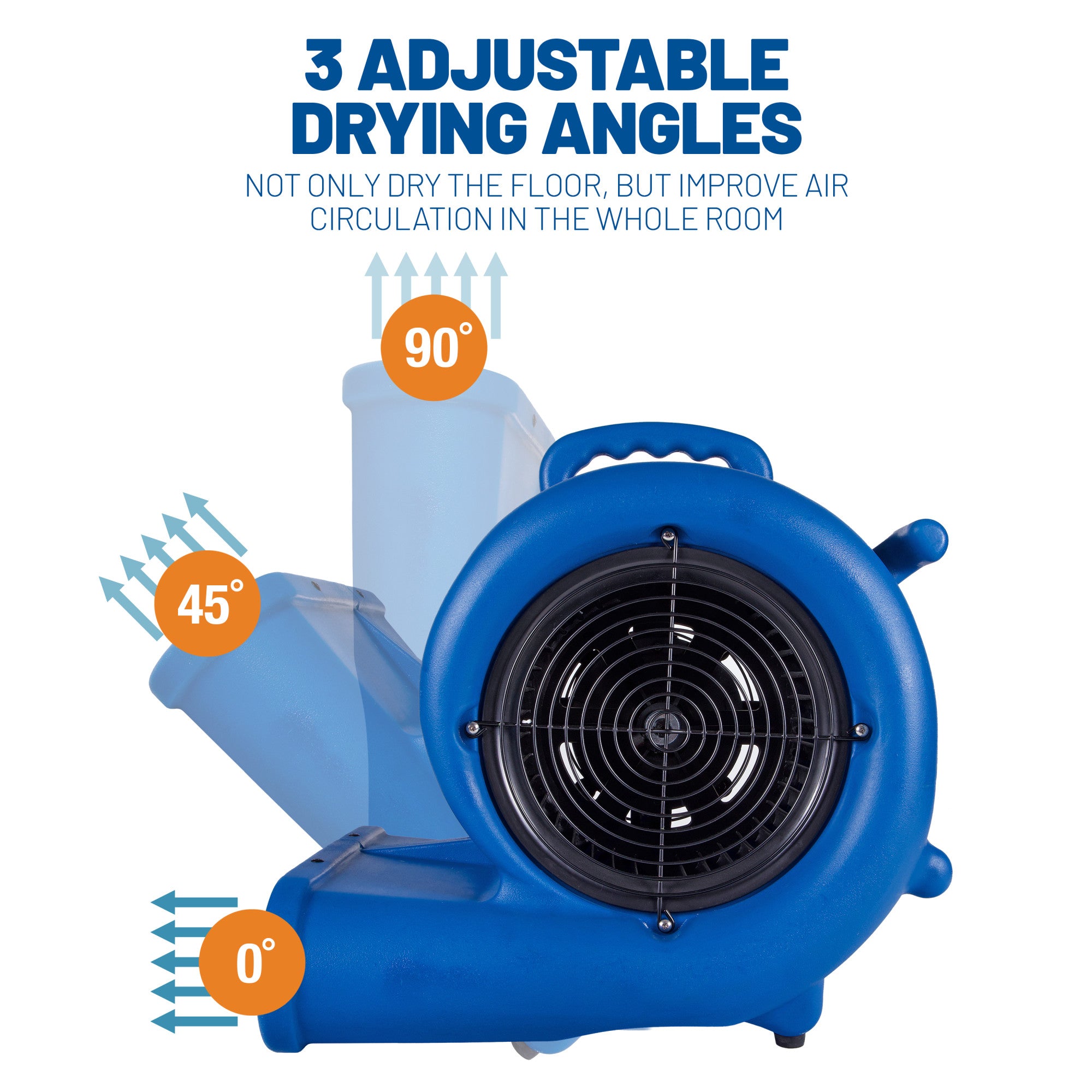 BlueDri Max Storm 35 1/3 HP 2900 CFM Air Mover Blower Fan: 3-Speed. high Velocity. 2 Outlets. 3 Drying Angles. Cord Wrap. Blue - Image 4