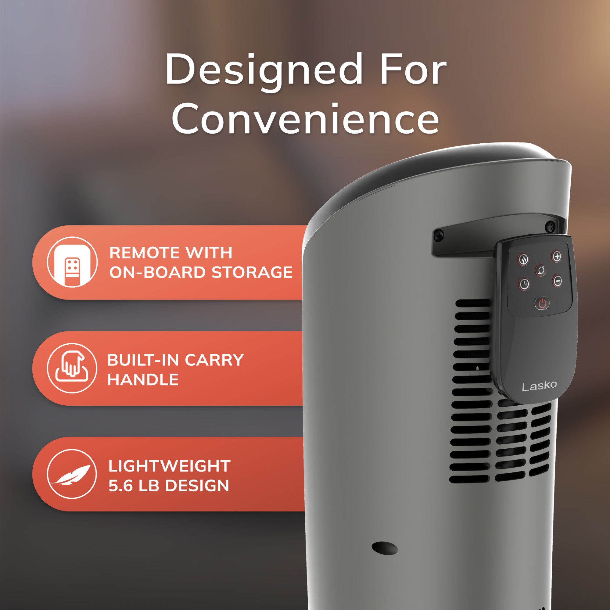 Lasko 23 Ceramic Tower Space Heater: Oscillating. 2 Heat Settings. Remote. Timer. Thermostat. Silver - Image 6