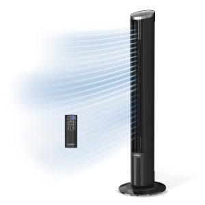 Lasko 42 DC Tower Fan: Oscillating. 12-Speed. Remote. Timer. Black