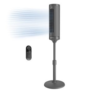 Lasko Rise 54 DC Pedestal Fan: Oscillating. 8-Speed. Remote. Timer. Gray
