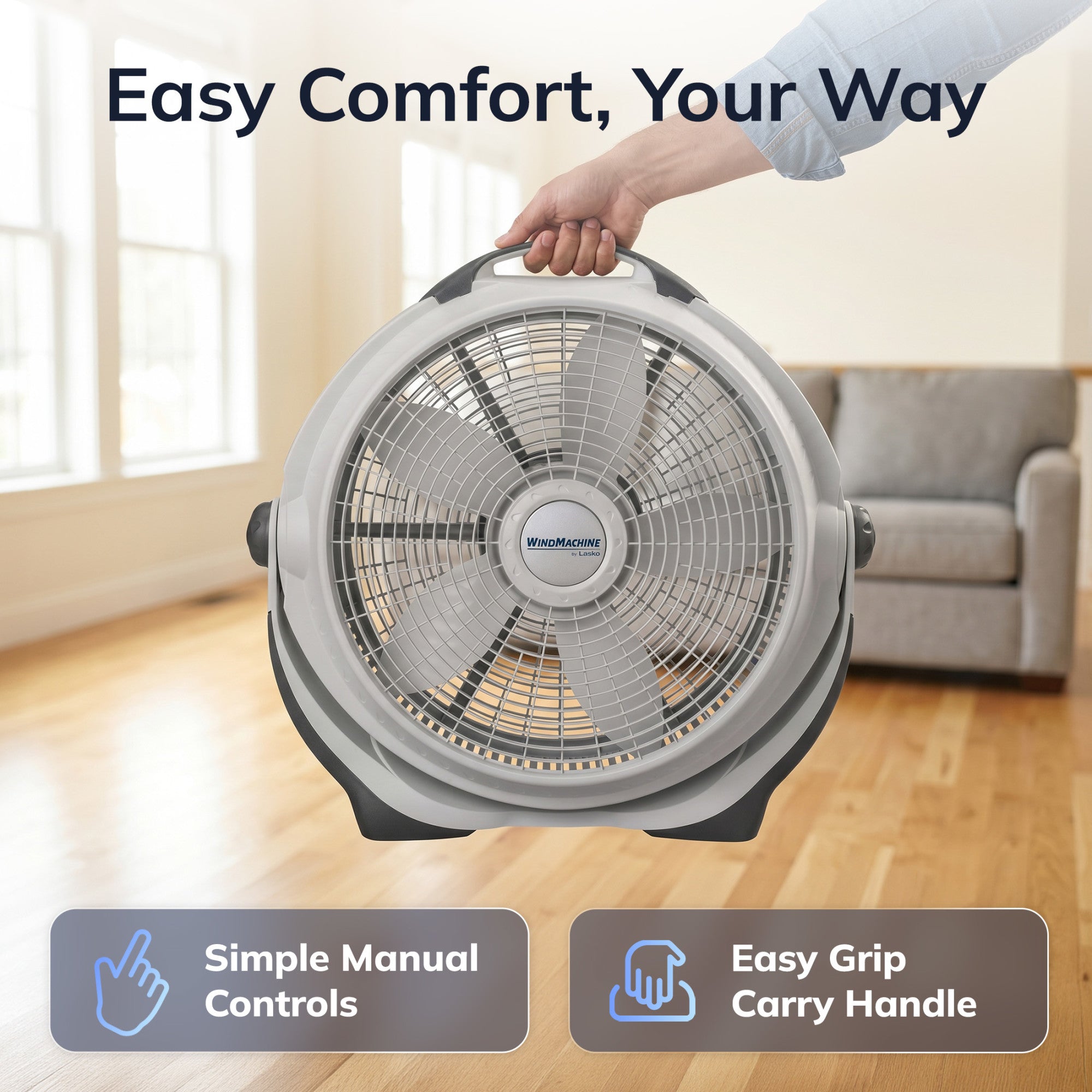 Lasko Wind Machine 20 Air Circulator Fan: 3-Speed. Pivoting. Gray - Image 6