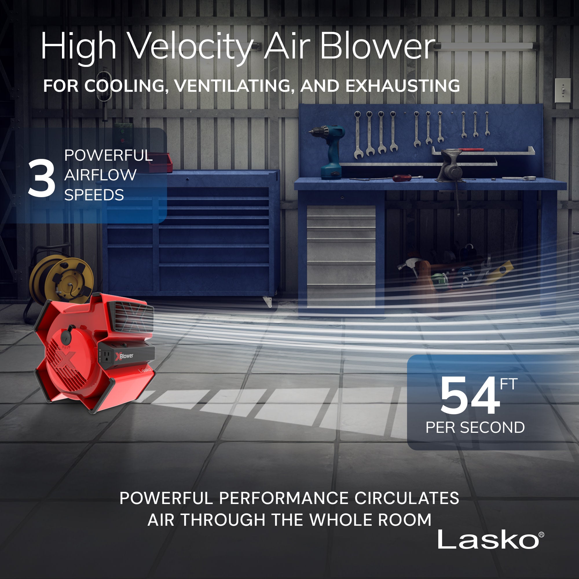 Lasko X-Blower 11 Air Mover Blower Fan: 3-Speed. High Velocity. 1 Outlet. Red - Image 3