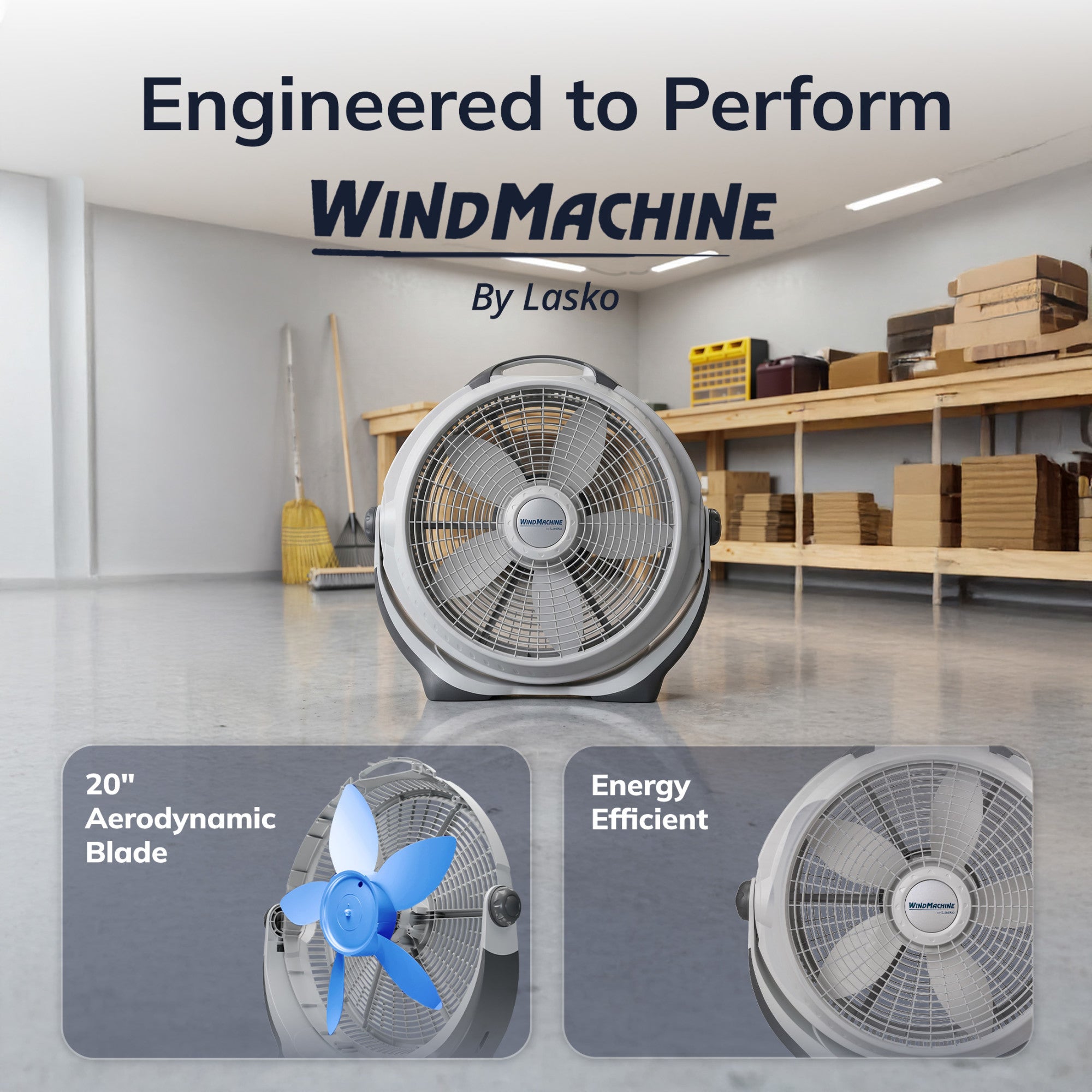 Lasko Wind Machine 20 Air Circulator Fan: 3-Speed. Pivoting. Gray - Image 3