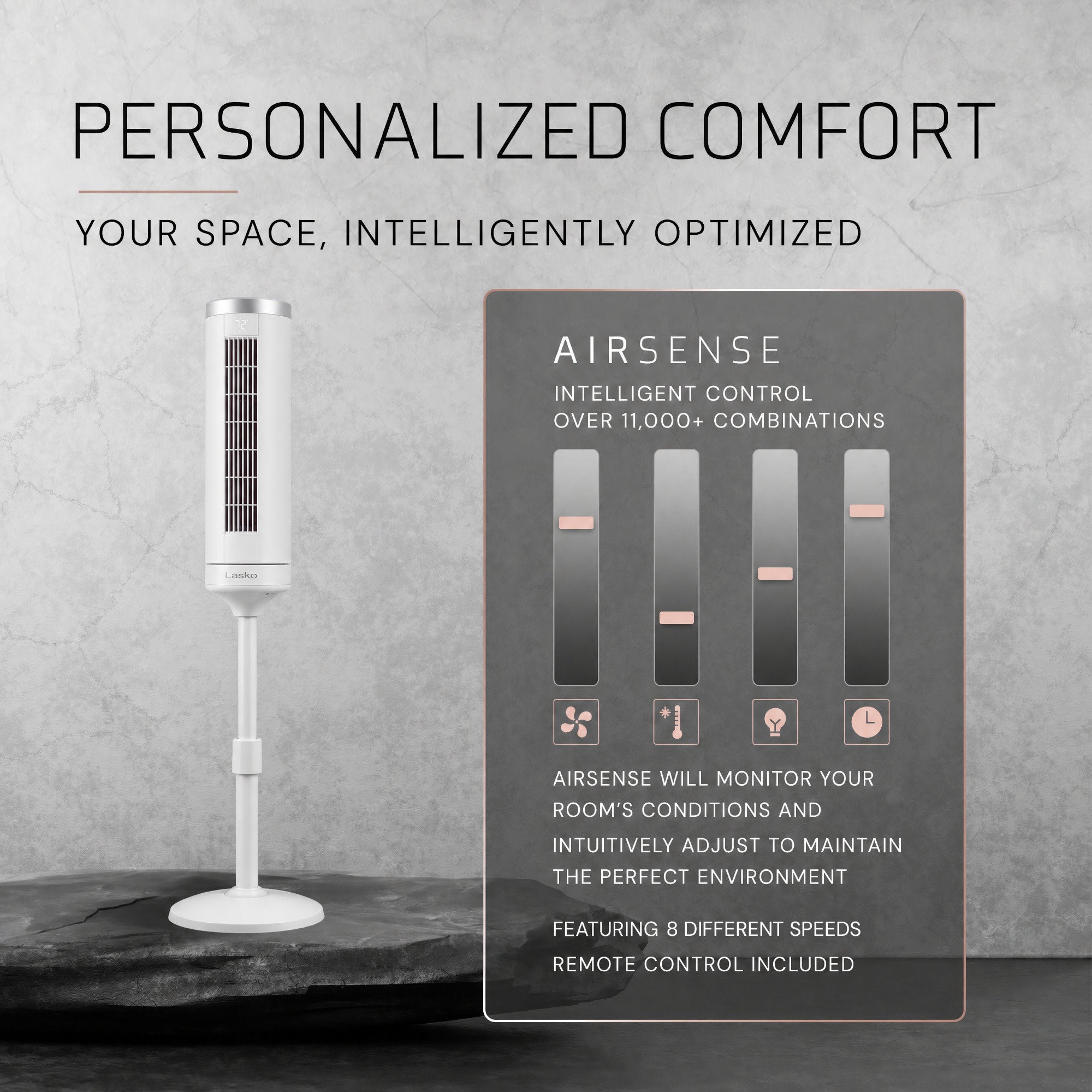 Lasko Elevation 54 DC Pedestal Tower Fan: Oscillating. 8-Speed. Remote. White - Image 6