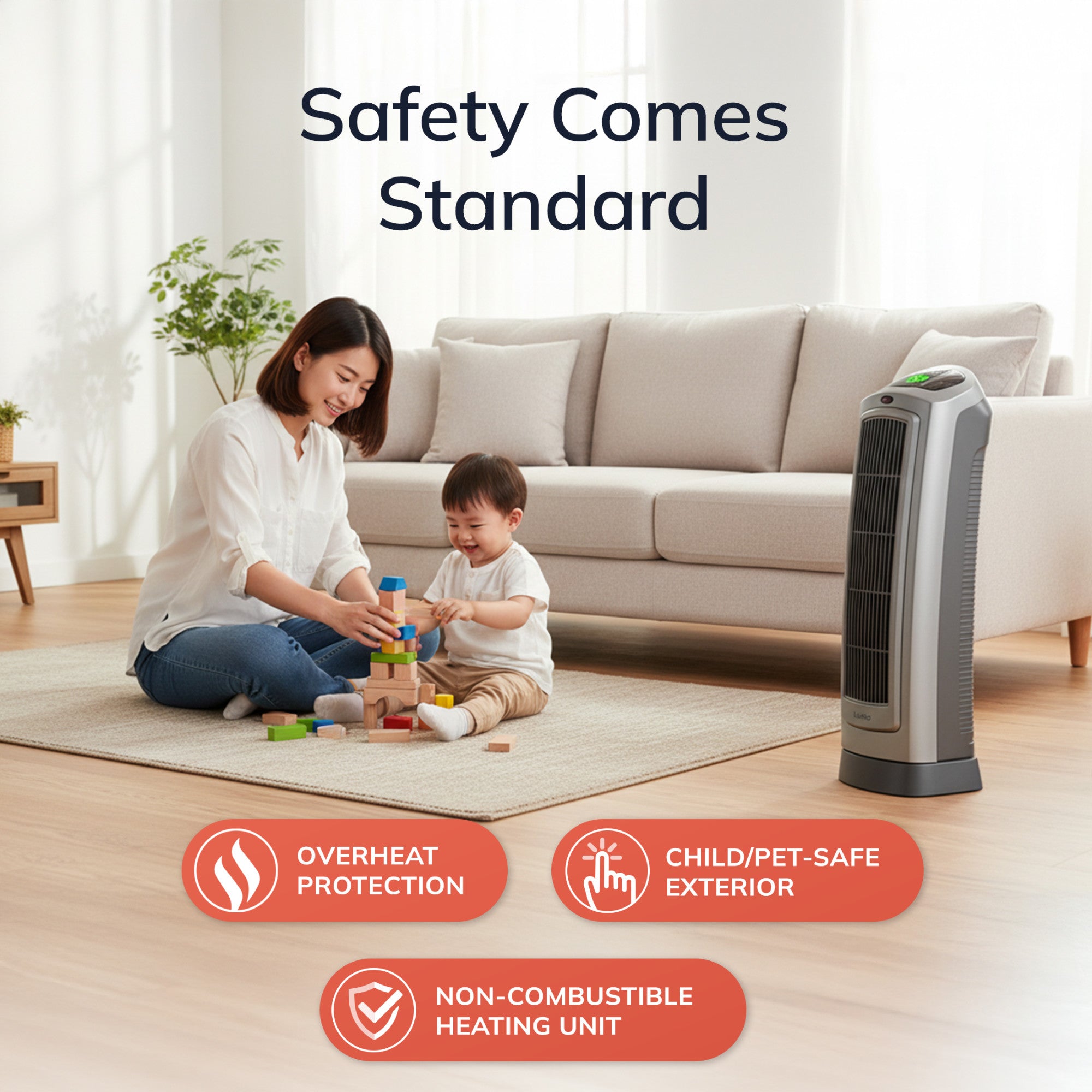 Lasko 22 Ceramic Tower Space Heater: Oscillating. 2 Heat Settings. Remote. Timer. Thermostat. Gray - Image 4