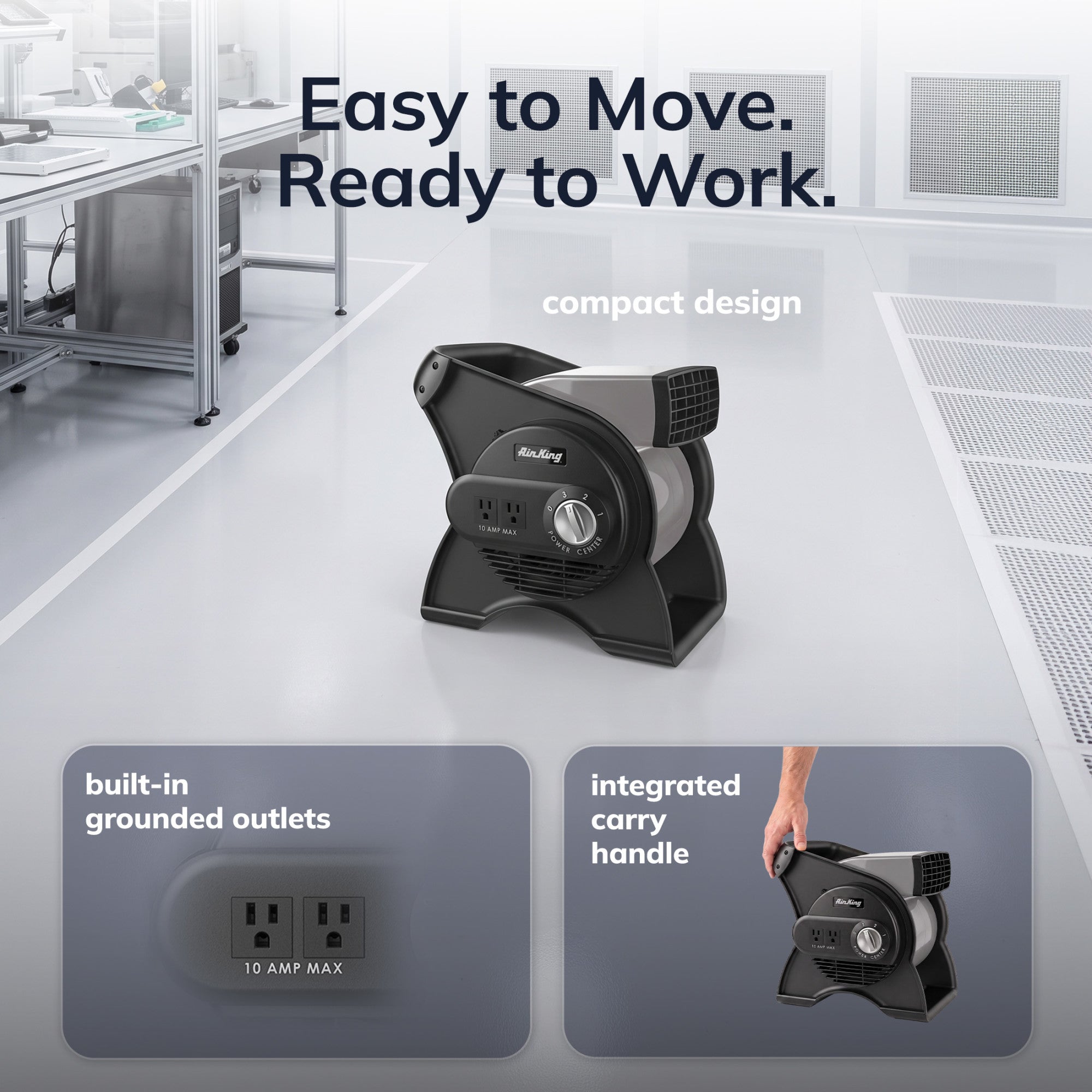 Air King 1/16 HP 11 Air Mover Blower Fan: 3-Speed. High Velocity. 2 Outlets. Pivoting. Black - Image 5