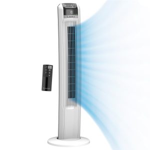Lasko EcoQuiet 42 DC Tower Fan: Oscillating. 12-Speed. Remote. White