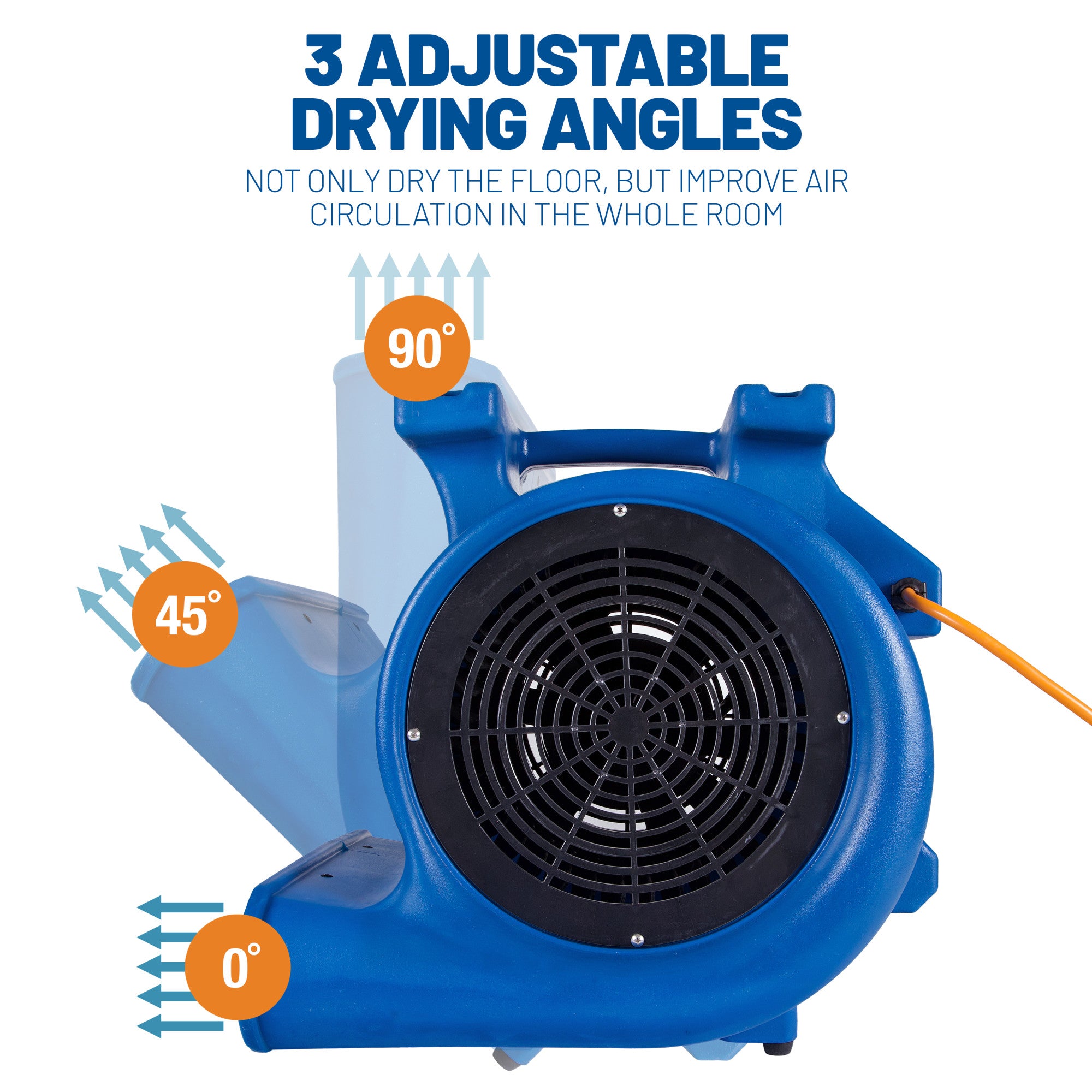 BlueDri Super Monsoon 1 HP 4050 CFM Air Mover Blower Fan: 3-Speed. High Velocity. 3 Drying Angles. Cord Wrap. Blue - Image 4