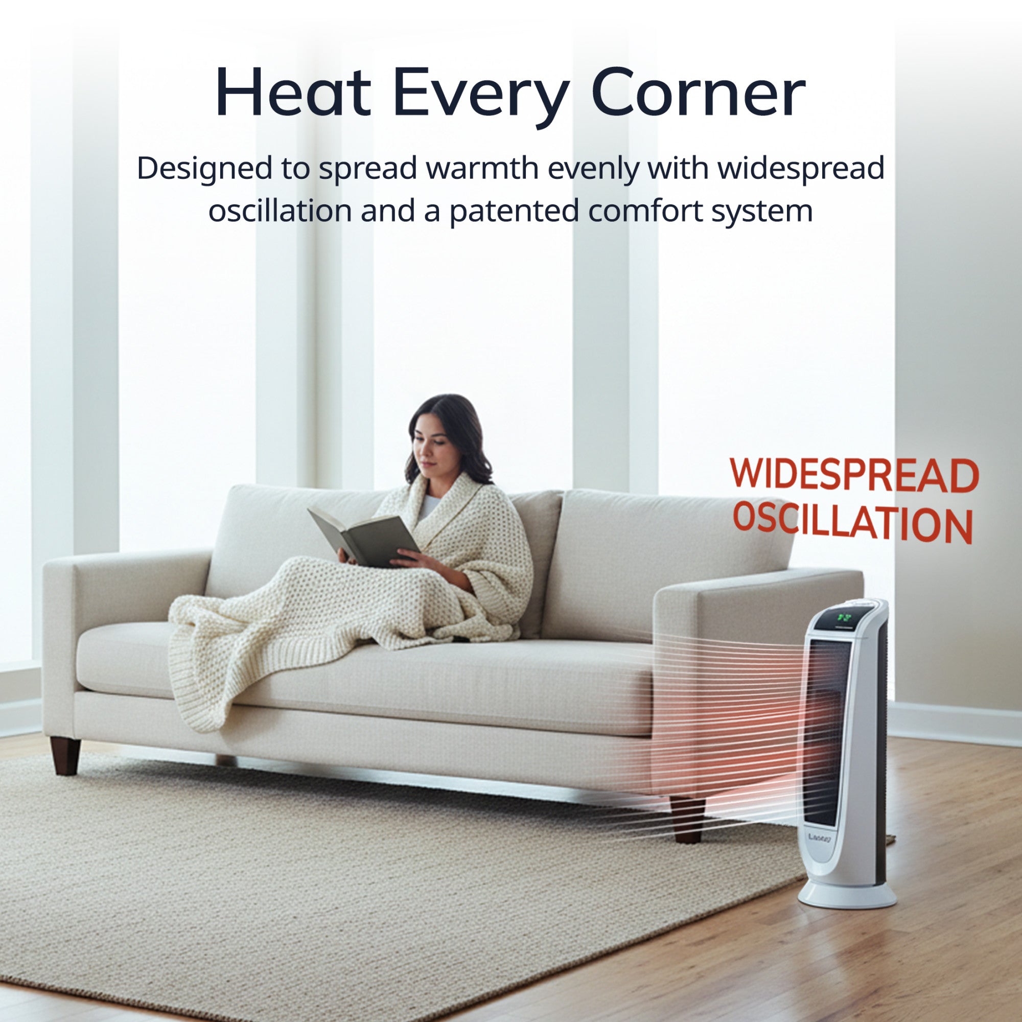 Lasko 23 Ceramic Tower Space Heater: Oscillating. 2 Heat Settings. Remote. Timer. Thermostat. White - Image 3