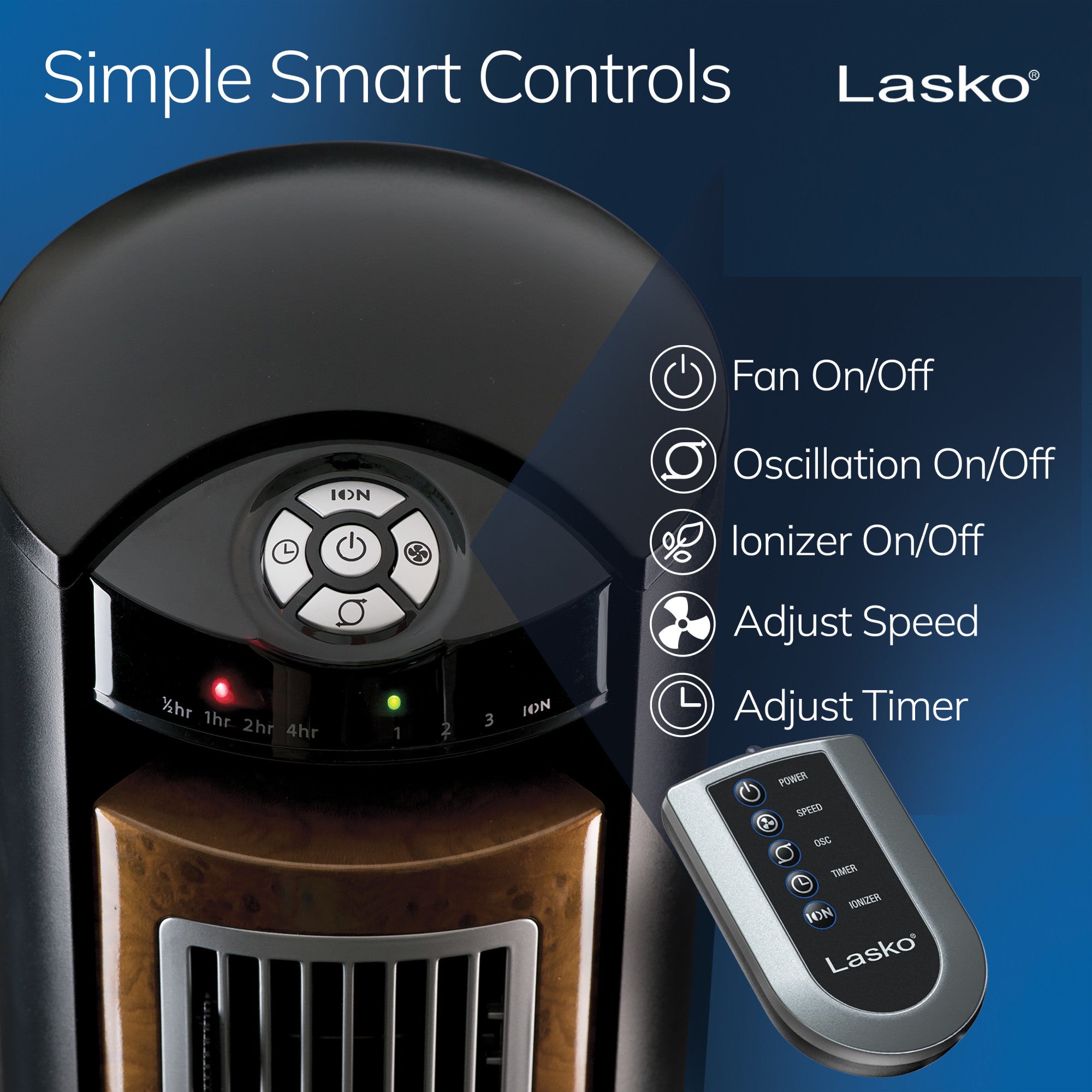 Lasko Wind Curve 42 Tower Fan: Oscillating. 3-Speed. Remote. Ionizer. Black - Image 3