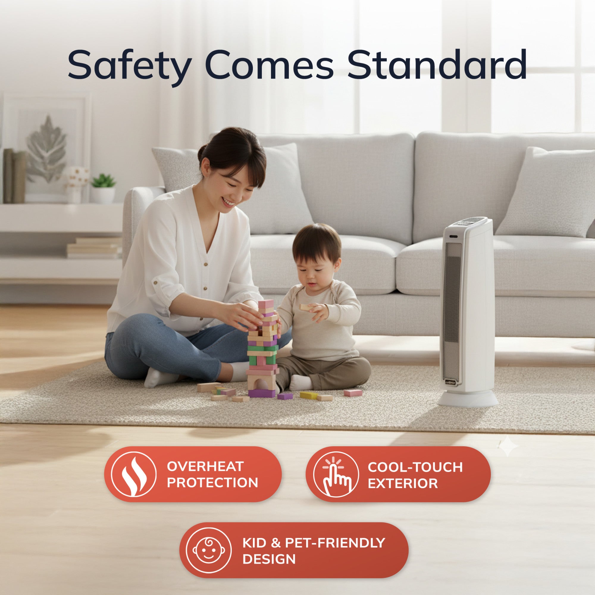 Lasko 23 Ceramic Tower Space Heater: Oscillating. 2 Heat Settings. Timer. Thermostat. White - Image 4