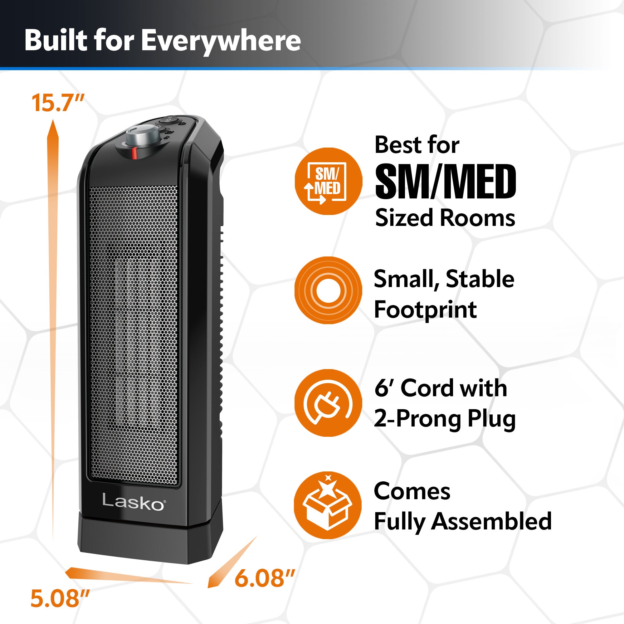 Lasko 16 Ceramic Tower Space Heater: Oscillating. 2 Heat Settings. Thermostat. Gray - Image 5