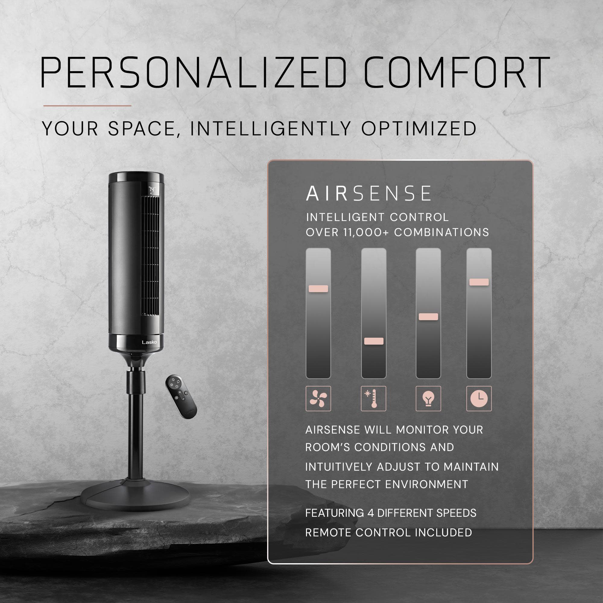Lasko Elevation 54 DC Pedestal Tower Fan: Oscillating. 8-Speed. Remote. Black - Image 7