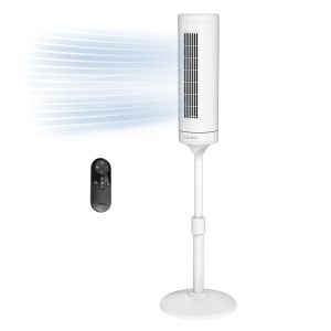 Lasko Rise 54 DC Pedestal Fan: Oscillating. 8-Speed. Remote. Timer. White