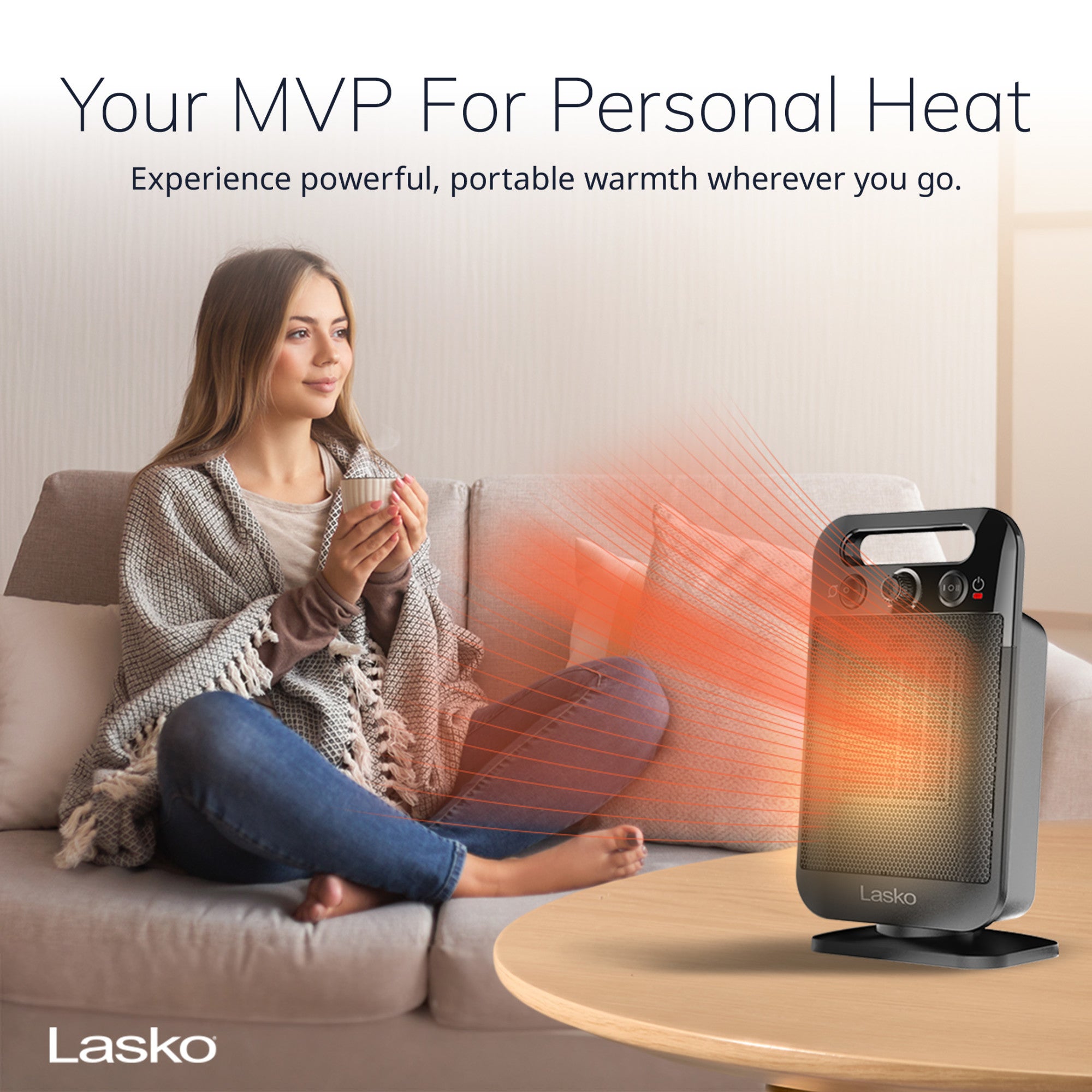 Lasko MyHeat-GO 13 Ceramic Tower Space Heater: Oscillating. 2 Heat Settings. Thermostat. Black - Image 4