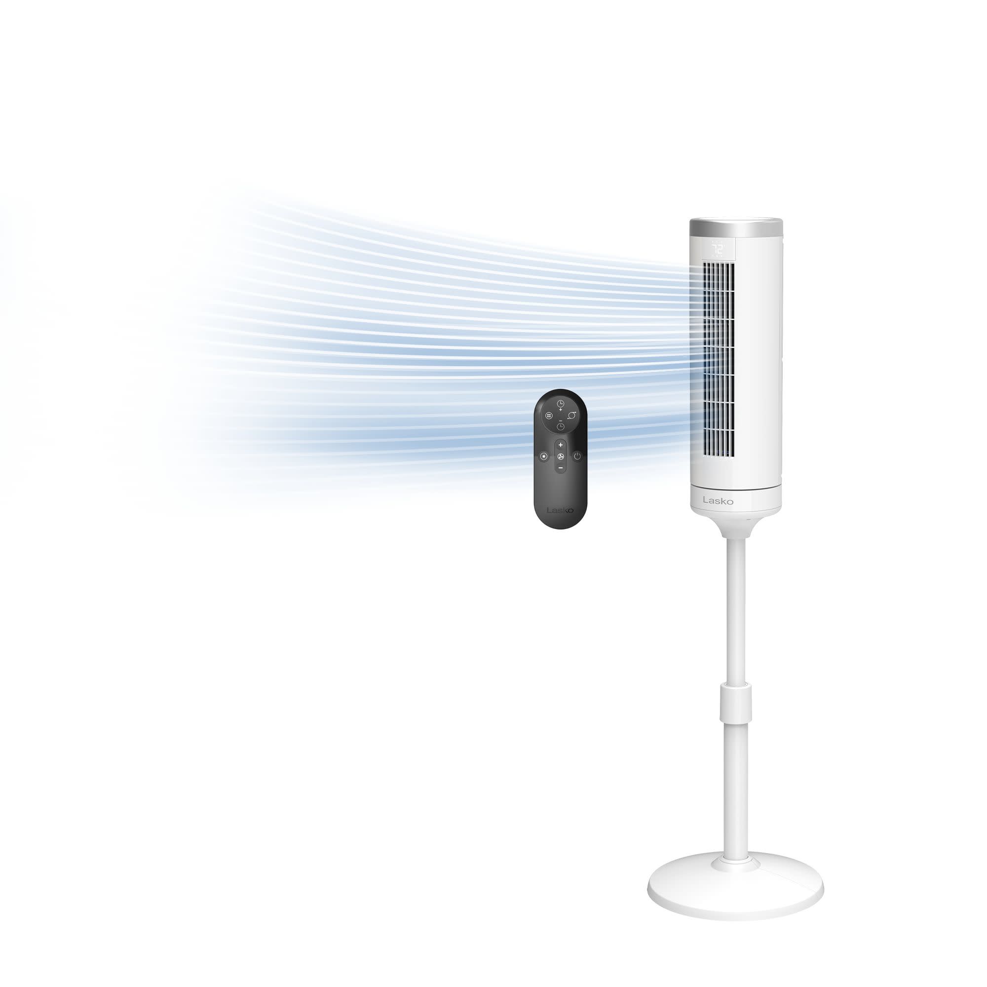 Lasko Elevation 54 DC Pedestal Tower Fan: Oscillating. 8-Speed. Remote. White