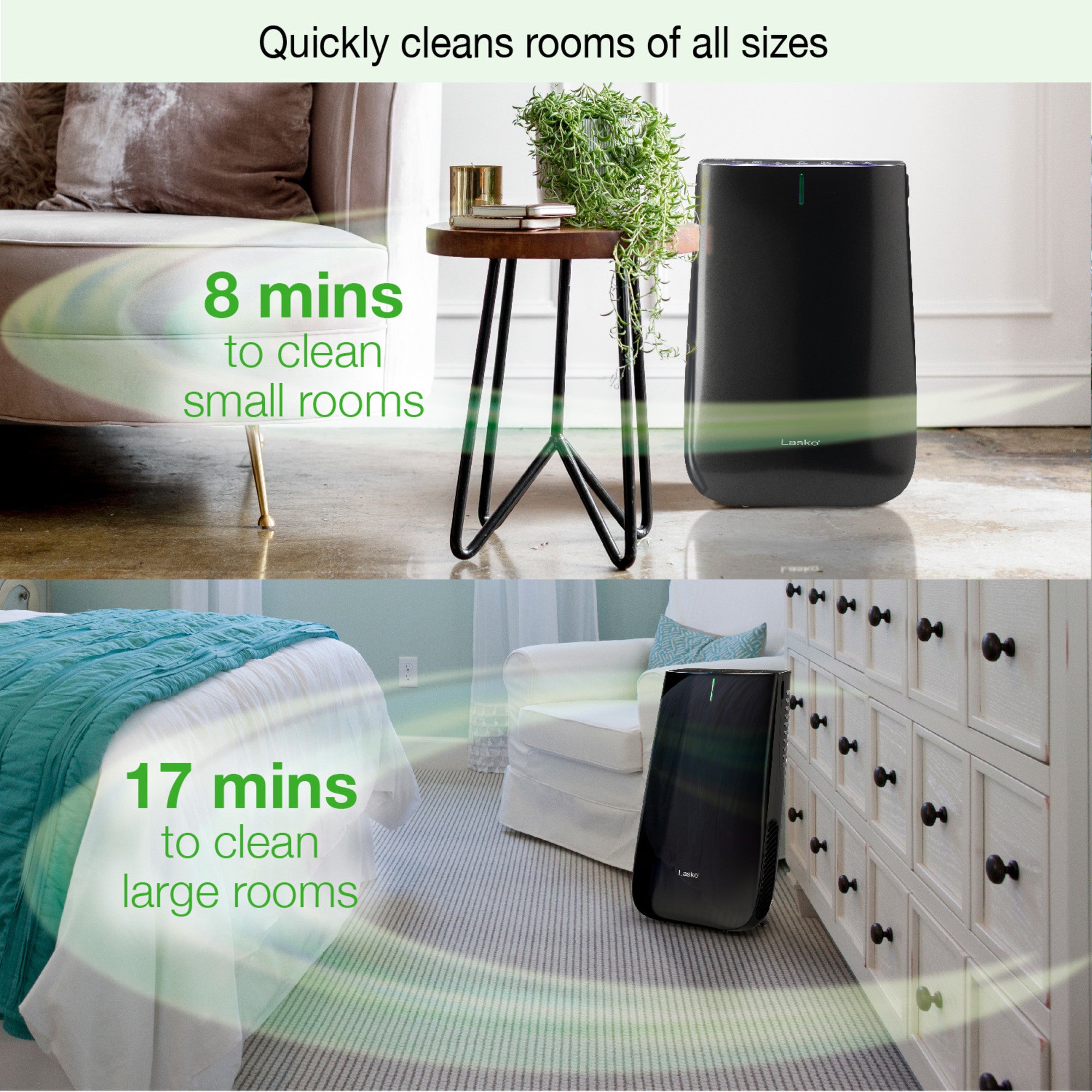 Lasko HF25630 Pure Platinum HEPA 28 Console Air Purifier (3-speed 3-stage UV-C filtration. black) - Image 9