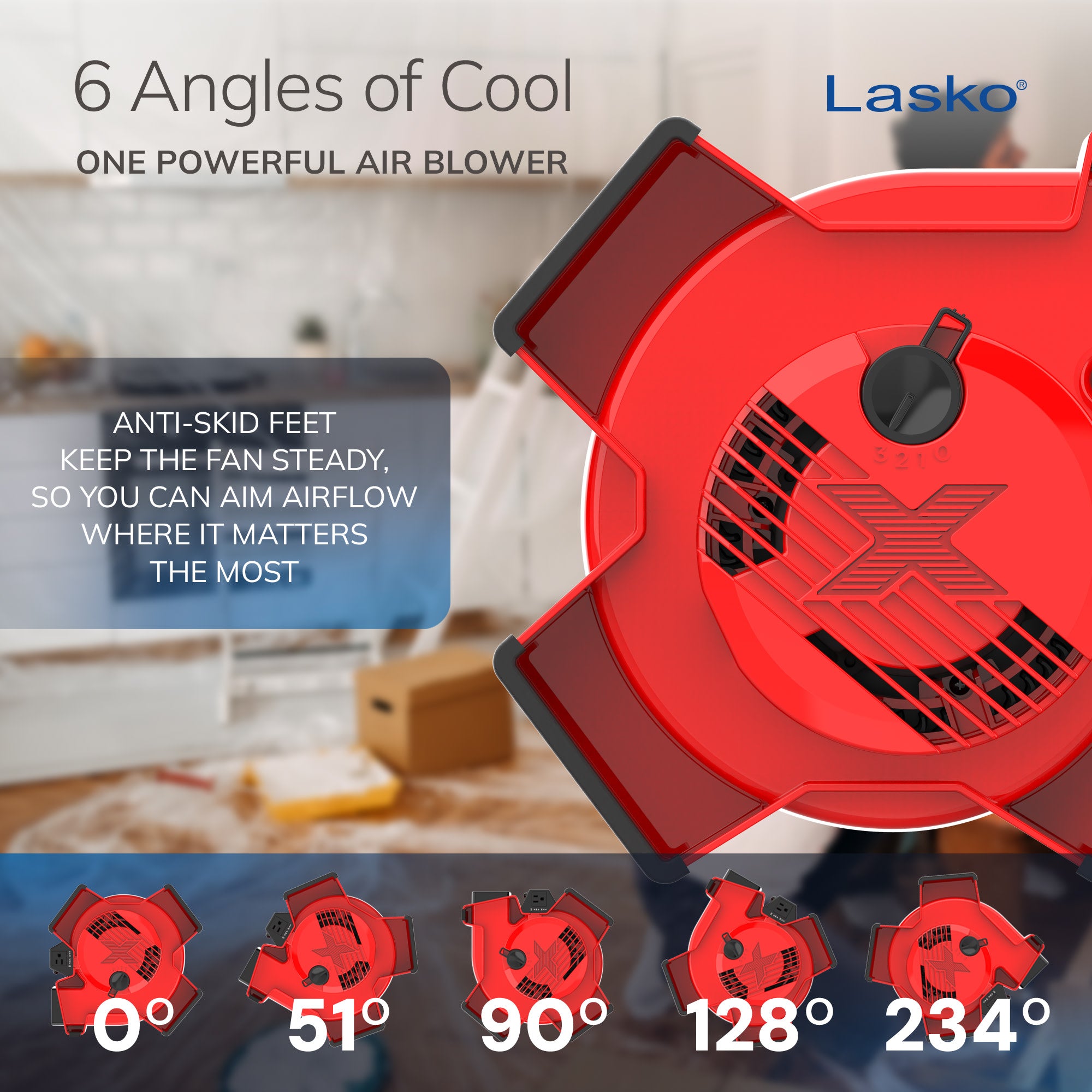 Lasko X-Blower 11 Air Mover Blower Fan: 3-Speed. High Velocity. 1 Outlet. Red - Image 4