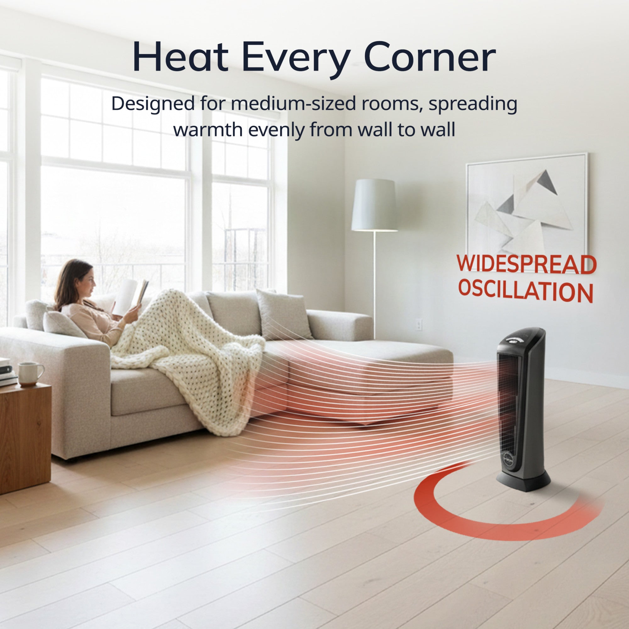 Lasko 23 Ceramic Tower Space Heater: Oscillating. 2 Heat Settings. Remote. Timer. Thermostat. Silver - Image 3