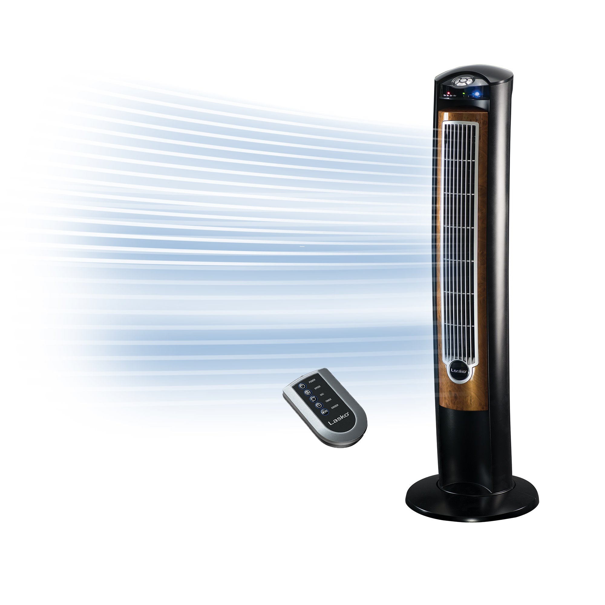 Lasko Wind Curve 42 Tower Fan: Oscillating. 3-Speed. Remote. Ionizer. Black