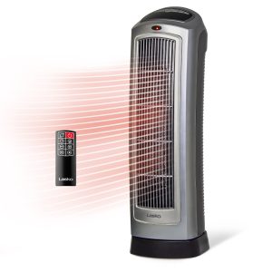 Lasko 23 Ceramic Tower Space Heater: Oscillating. 2 Heat Settings. Remote. Timer. Thermostat. Silver