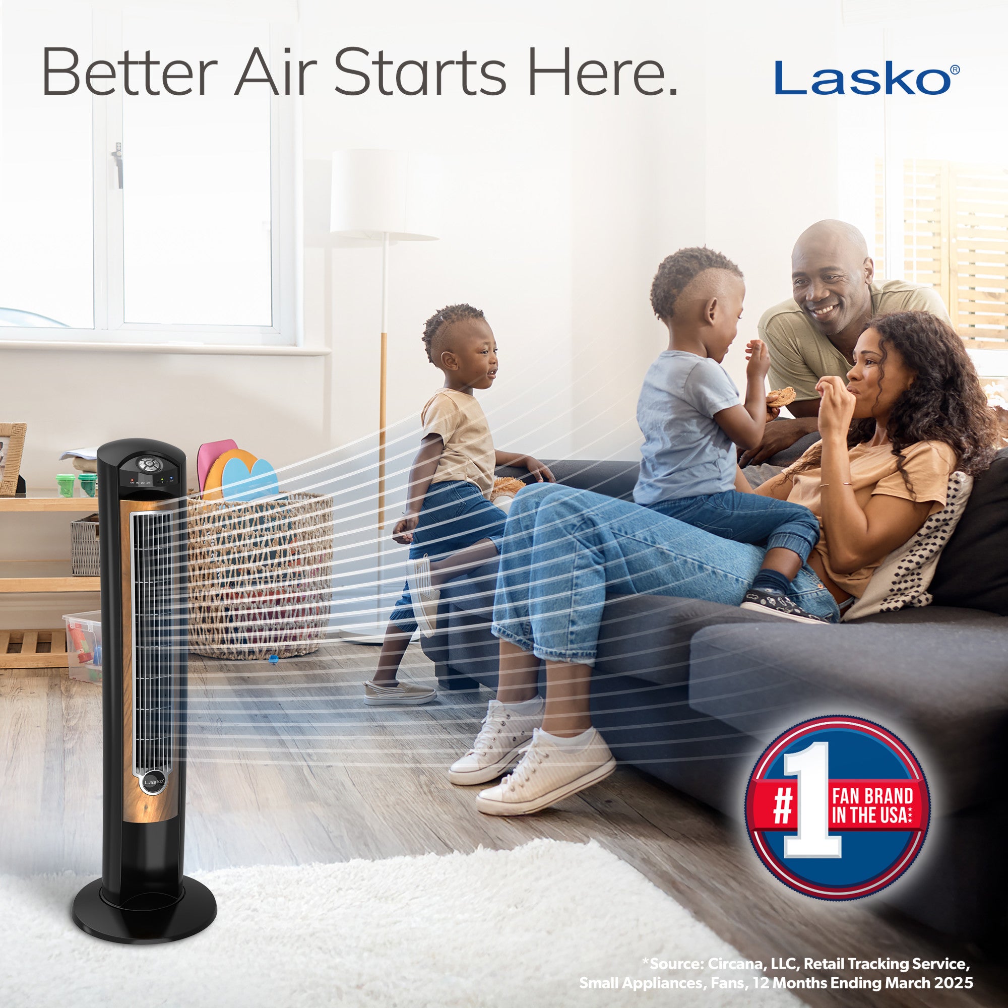 Lasko Wind Curve 42 Tower Fan: Oscillating. 3-Speed. Remote. Ionizer. Black - Image 2
