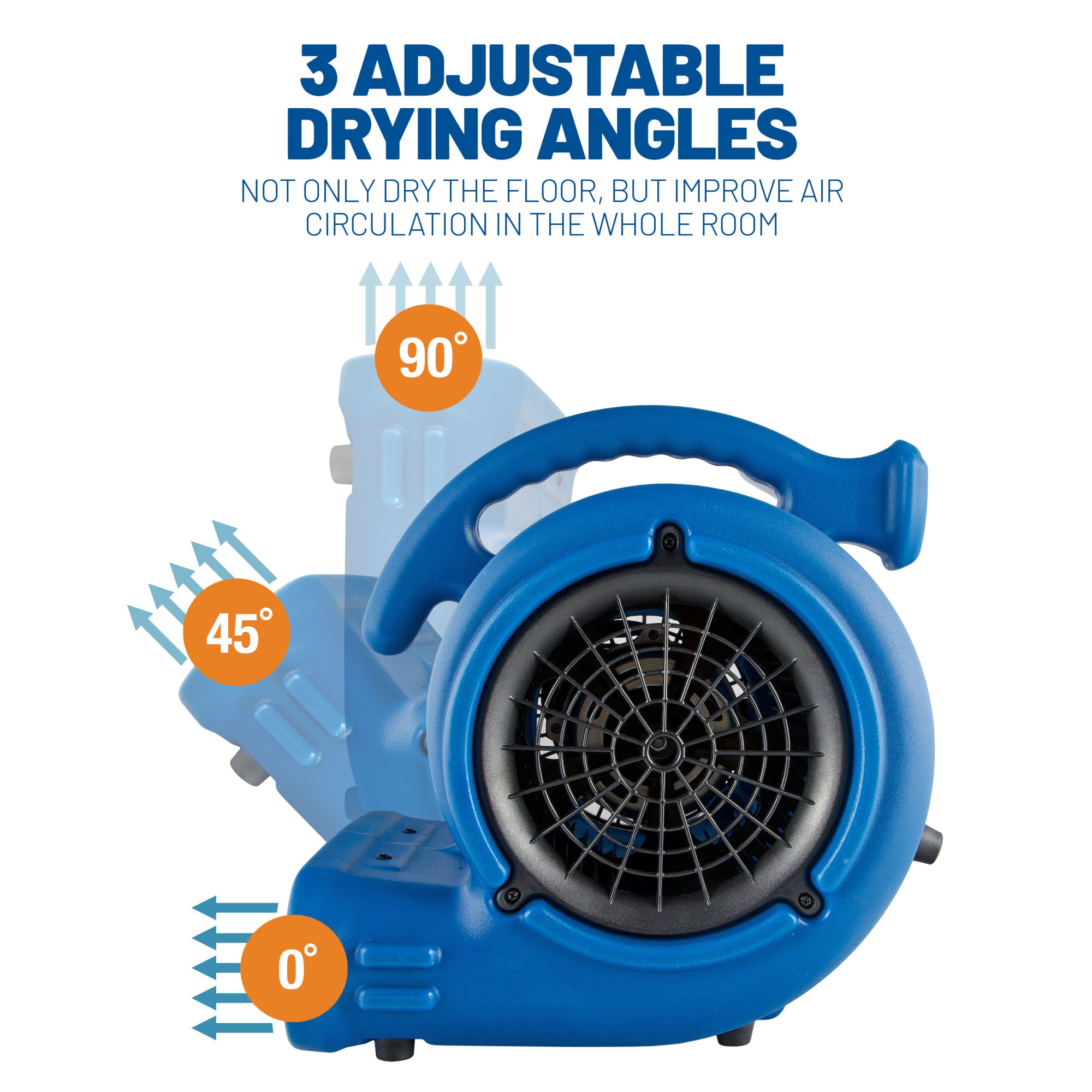 BlueDri Max Storm 25 1/4 HP 900 CFM Air Mover Blower Fan: 3-Speed. High Velocity. 2 Outlets. 3 Drying Angles. Cord Wrap. Blue - Image 4