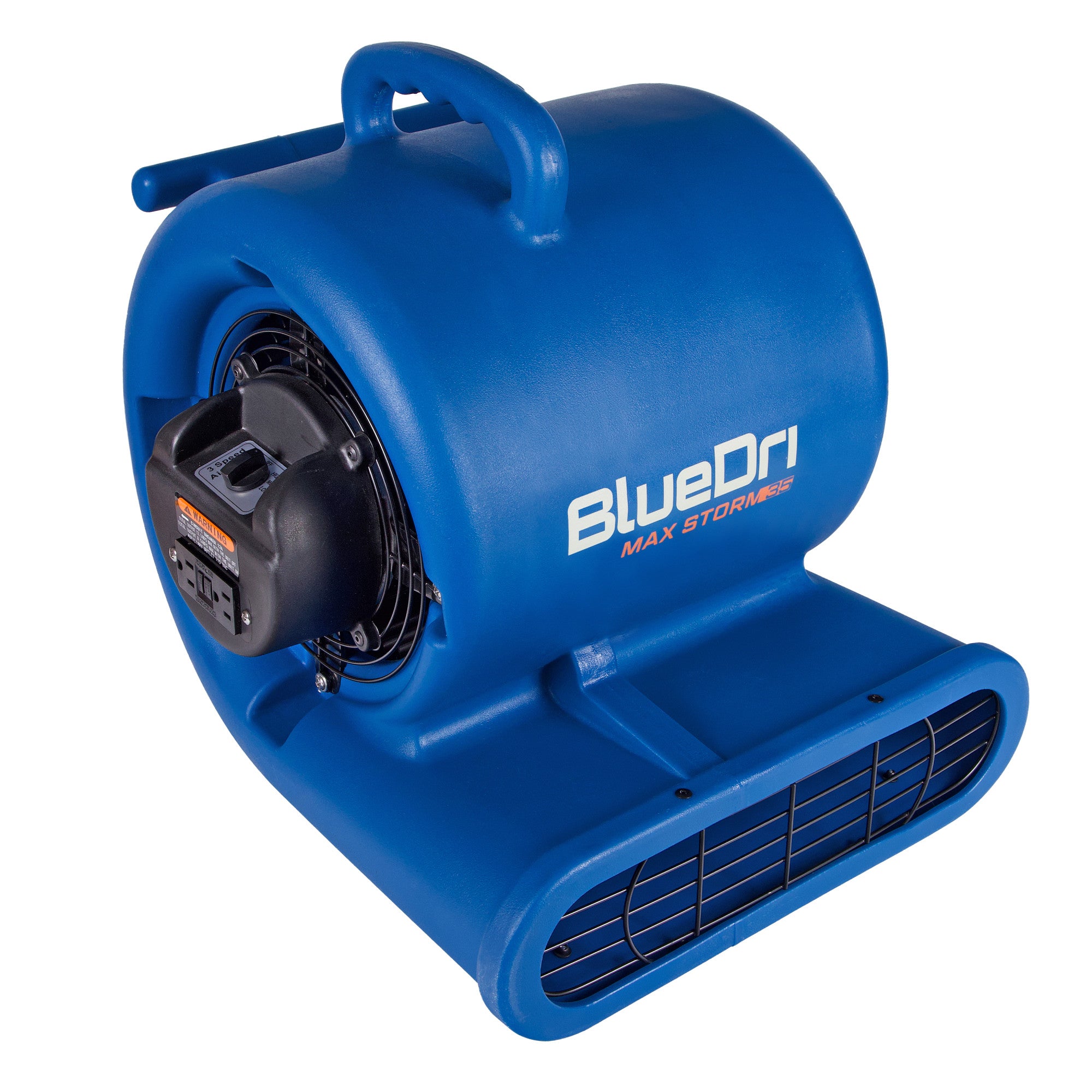 BlueDri Max Storm 35 1/3 HP 2900 CFM Air Mover Blower Fan: 3-Speed. high Velocity. 2 Outlets. 3 Drying Angles. Cord Wrap. Blue