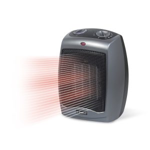 Lasko 9 Ceramic Space Heater: 2 Heat Settings. Tip-Over Switch. Thermostat. Gray